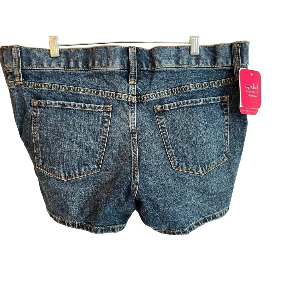 Isabel Maternity Midi‎ Denim Shorts W/ Expandable Panels Size 10 NWT